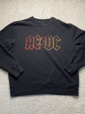 Lucky Brand Black Crewneck with Red-to-Gold AC/DC Logo